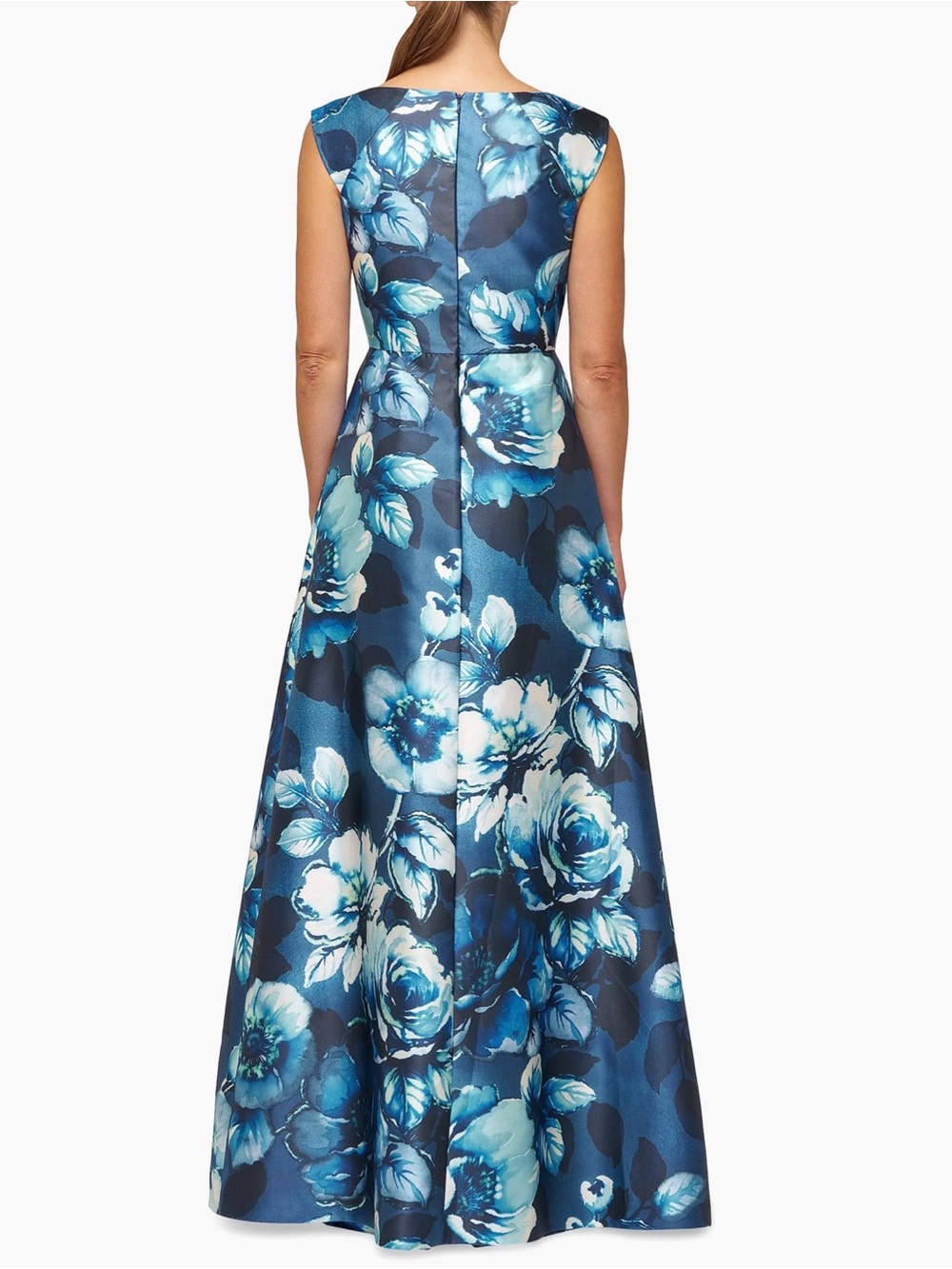 Kay Unger Kate Floral Pleated Gown Blue Dark Ink Size 12 NWT $358 - Picture 3 of 12